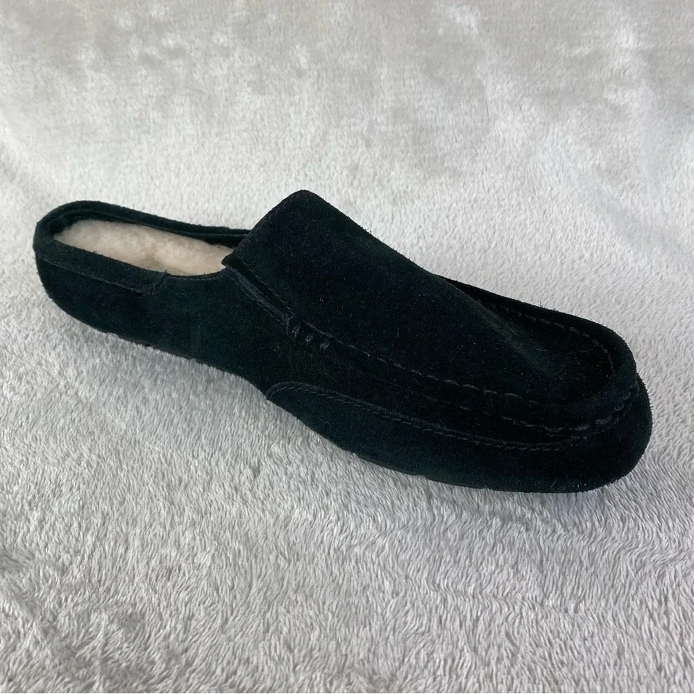 UGG Alamar Men Clog Slippers Size 8 Black Suede Shearling Sheepskin Slip On NEW